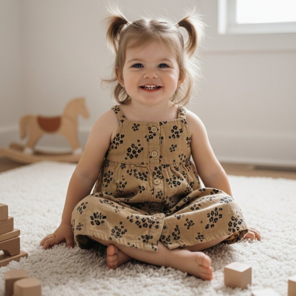 ⭐Baby & Toddler Girl Jumping Beans Tan and Black Flower Print Size 3T⭐